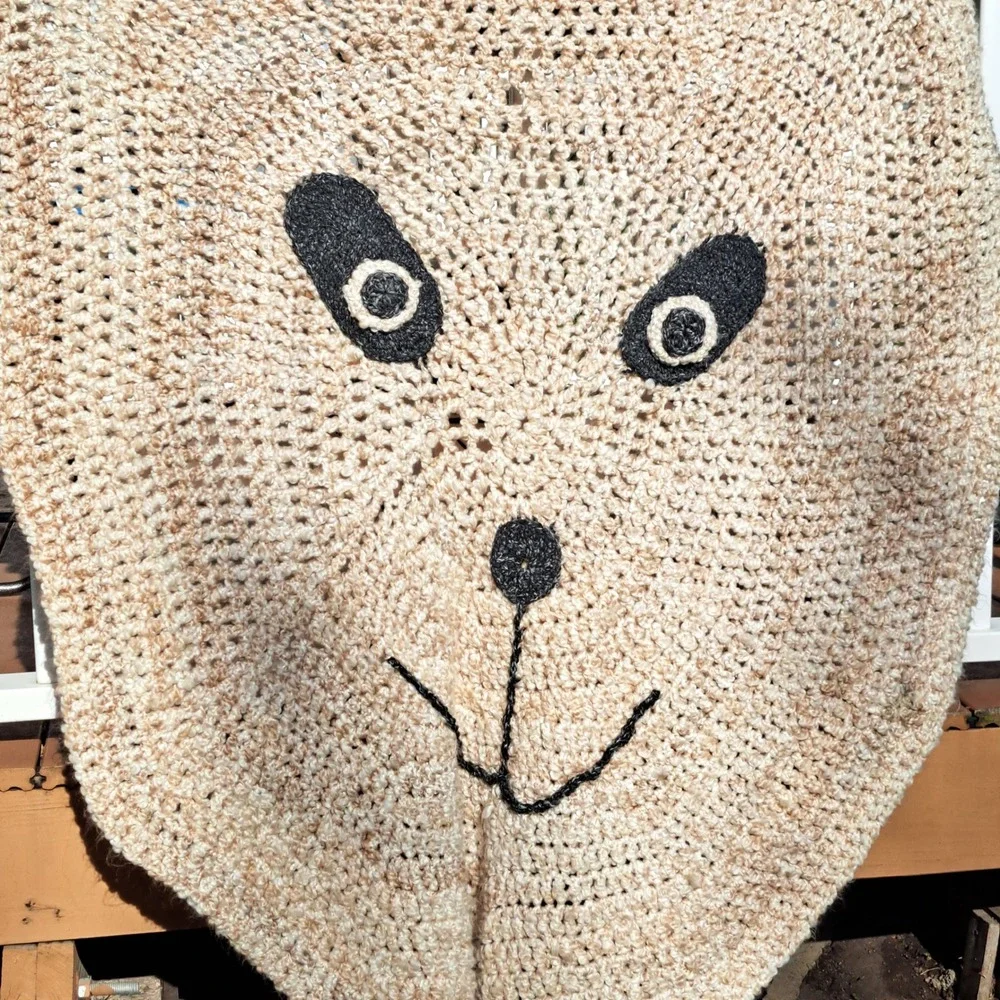 Handmade Crochet Panda Bear Throw Blanket Chunky Knit Beige Black Animal Nursery